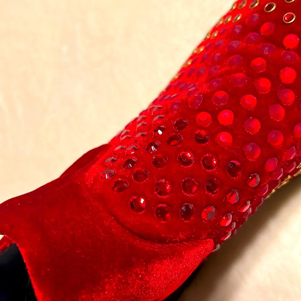 PINKO. Red Rhinestone and Studded High-Top Sneakers. NWOT. Size 39/8 Italy